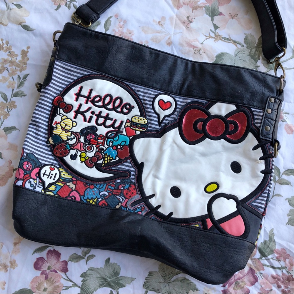 Hello Kitty Cute Striped Crossbody Tote Purse Bag